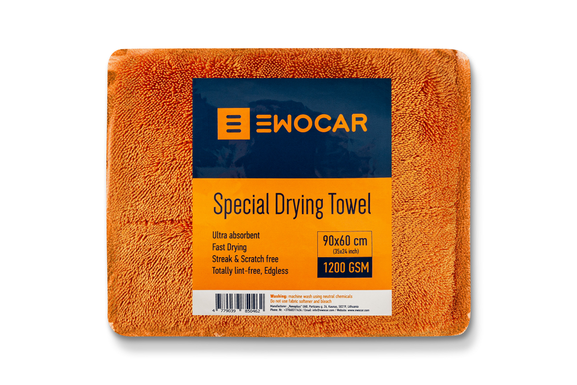 Ewocar Drying Towel Twisted Loop ORANGE 1200 GSM 60x90cm droogdoek