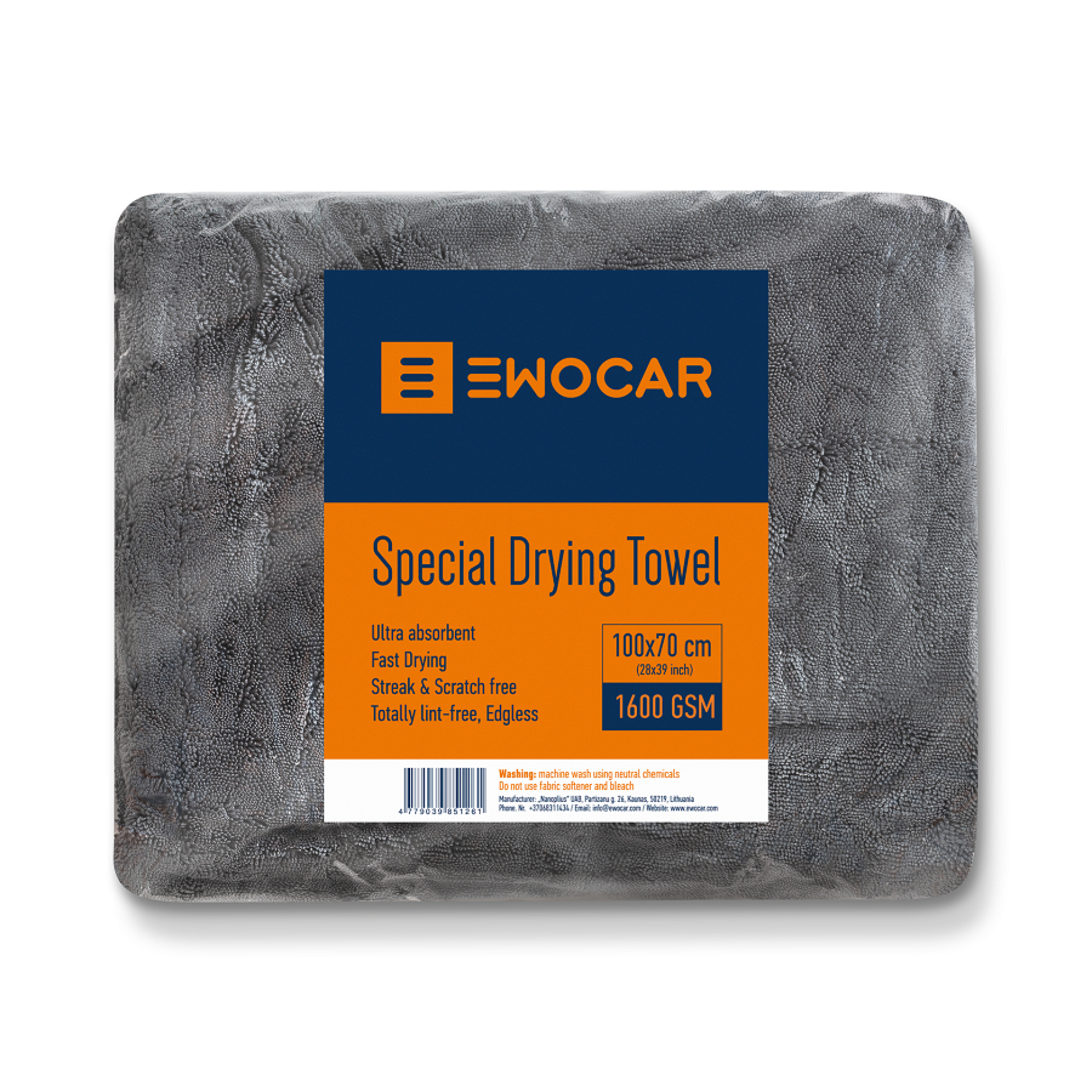 Ewocar Drying Towel Twisted Loop GRIJS 1600 GSM 70x100cm droogdoek BIGGGG