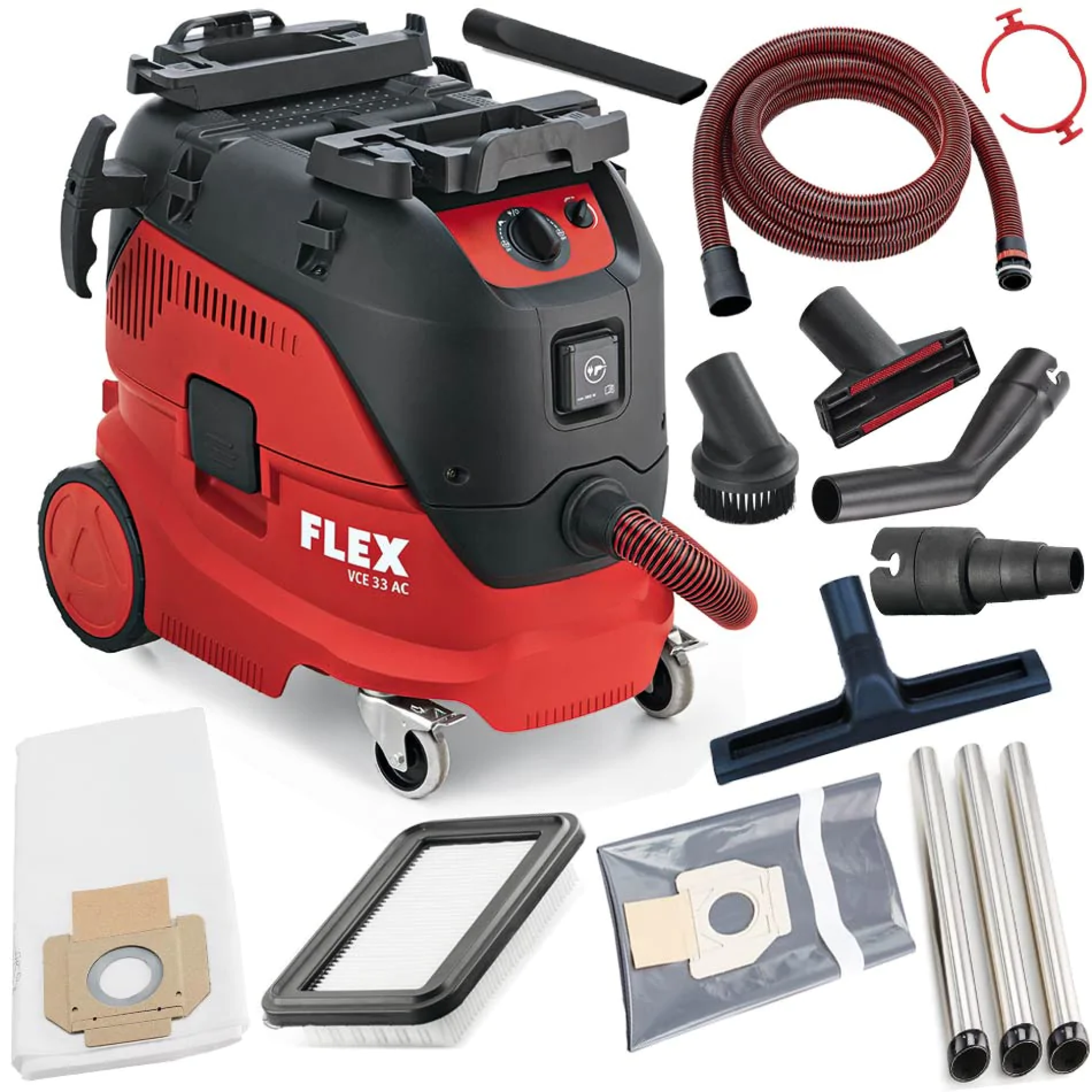 FLEX VCE 33 M AC-Kit nat Stofzuiger 1200 Watt - 30 liter ketel, automatische filterreiniging incl. accessoires & reinigingsset Klasse M